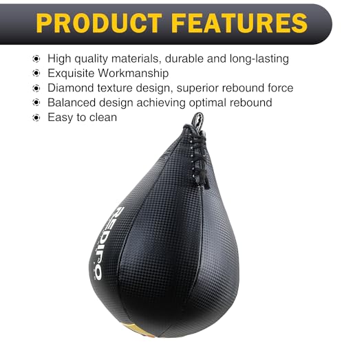 Superior Boxing Speed Bag - PU Leather Speed Punching Ball - Heavy Duty Hanging Swivel Ball for Gym & MMA Muay Thai Sports Fitness - Punching Dodge Striking Speed Reflex Ball - color: Black（10"x7"）