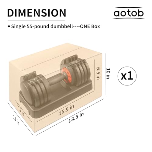 AOTOB Adjustable Dumbbell Set 25/55 Lbs (Pair), Fast Weight Adjustment with Anti-Slip Turning Handle, Space-Saving for Home Gym, Strength Training Equipment for Men & Women - color: 55lbs Black-Single