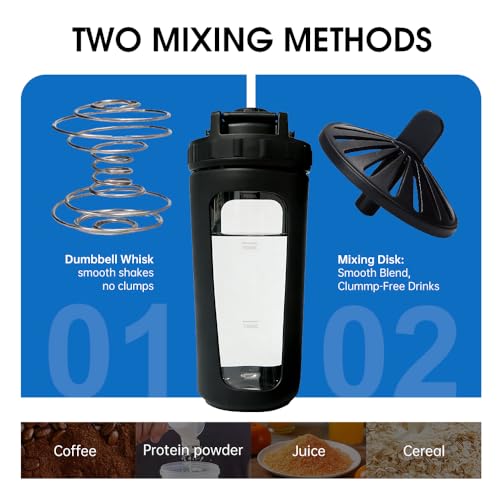 26oz Glass Protein Shaker Bottle with Non-Slip Sleeve, Borosilicate Glass Shaker Cup for Protein Shakes, Smoothies, Iced Coffee, Leak-Proof & BPA-Free Mixer Bottle for Gym, Workout, Sports