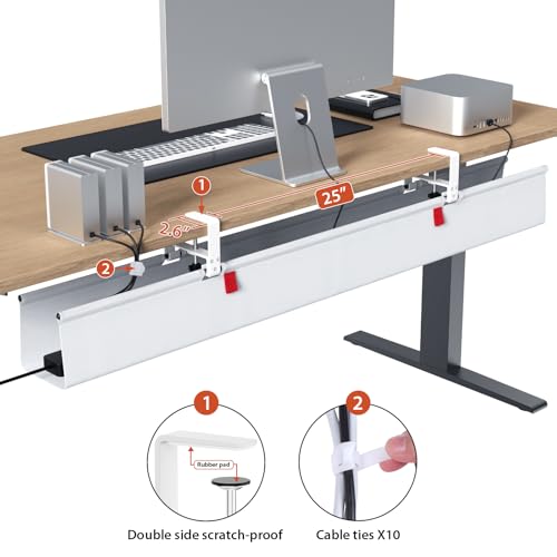 Univivi No Drill Under Desk Cable Management Tray, 48" Cord Organizer for Table, Clamp/Screw Mount Desk Cable Management, Premium Fabric Cable Management Tray for Office, Home (Extra Large) - color: White, size: 48"L x 5.5"W