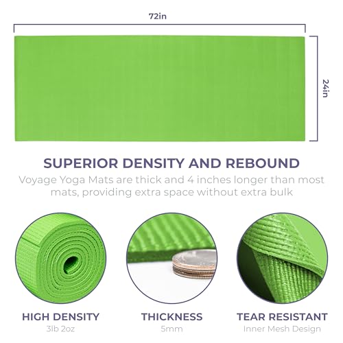 Voyage 5mm Studio Yoga Mats, 6 Pack, 72x24in | Extra Long, Anti-Tear Exercise Mats for Workout, Stretching, Fitness - Non Slip Gym Mats for Home, Schools and Studios - color: Green