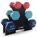 HolaHatha 1, 2 and 3 lb Neoprene Dumbbell Strength Training Weight Set with Rack - color: Blue/Red, size: 32 LB