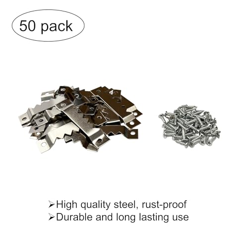 50 Pack Large Sawtooth Picture Hangers Steel Picture Hangers Picture Frames Hangers with Screws Picture Hang Solutions, for Hanging Artwork Picture Frame Hook Photos (Silver，Supports 50 lbs) - color: Large Silver - 50 Pack