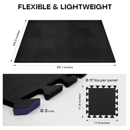 Starfavor Sound Absorbing Interlocking Floor Mats 20 Pcs, 11.8" x 11.8" Soundproof Rug Pad Non-Slip Anti-Vibration Acoustic Pads Piano Carpet Drum Rug - size: 44.3''×55.1''