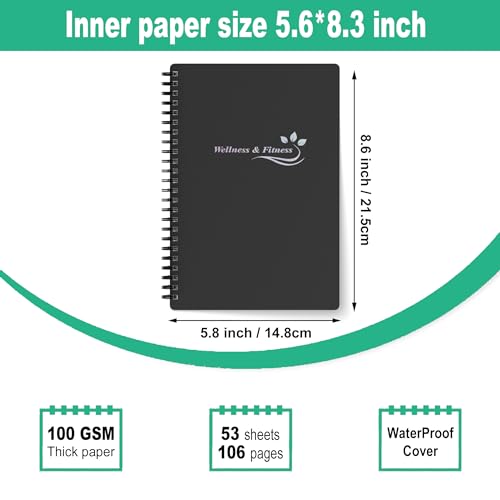 Wellness Planner & Fitness Log - Daily Diet & Health Journal with Weight Loss, Wellness Journal Notebook for Tracking Fitness, Sleep, Nutrition, Meal, Habits, A5(5.8 x 8.6 inch) (Black Silvery) - color: Black Silvery