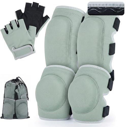 Soft Toddler Knee Pads and Elbow Pads Set with Bike Gloves | Non-Slip Toddler Knee Pads for Boys Girls 2-4 Years, Breathable Kids Protective Gear for Balance Bike, Scooter, Bicycle - color: Sage Green