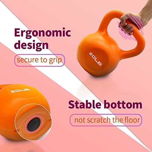 Vinyl Coated 4 Piece 5 lb, 10 lb, 15 lb, 20 lb Kettlebell Sets with Comfortable Flat Bottom Non-Slip Grip, Strength Training Kettlebells for Women & Men, Weight Sets for Full Body Workout & Exercise Fitness
