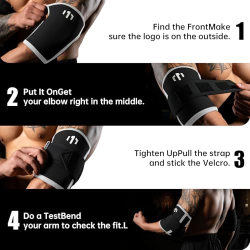 MANUEKLEAR Adjustable Compression Elbow Wraps for Weightlifting(1 Pair), Elbow Sleeves Weightlifting Men with Compression Band, 5mm Neoprene Elbow Strap for Weight Lifting and Bench Press - color: Obsidian Black, size: L(12.60-14.17 IN)