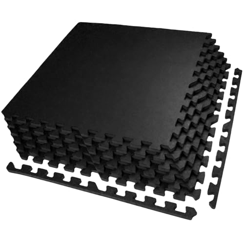 AIRHOP 0.56in Thick 24 Sq Ft Exercise Equipment Mats, 6 Tiles Upgraded Rubber Top with High Density EVA Foam, Large Interlocking Puzzle Gym Flooring for Home Gym, Heavy Weight Workout,Black - color: Black, size: 24 Sq Ft (6 Tiles)