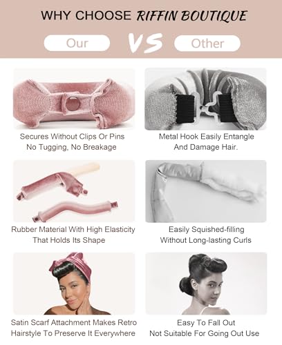 Grande Heatless Curls Overnight Rods No Heat Hair Curlers to Sleep in, Jumbo Foam Large Hair Rollers for Long Hair Blowout Look, Heatless Flexible Curling Rod Set with Satin Wrap for Sleeping - color: Dusty Rose