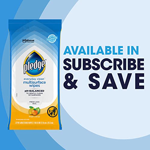 Pledge Multisurface Cleaning Wipes, pH Balanced, Fresh Citrus, 25 Count,White - size: 25 Count (Pack of 1)