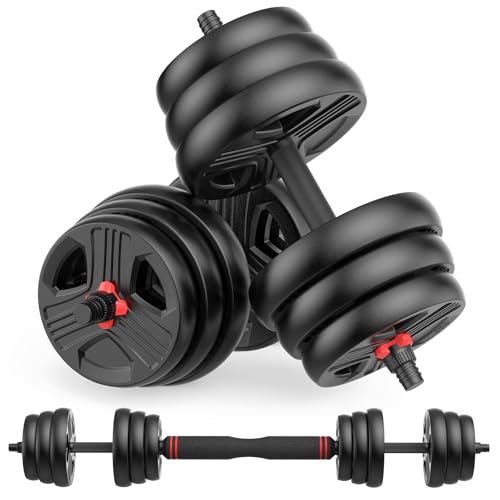 UKEEP Adjustable Dumbbells, 20/30/40/55/60/70/80/90lbs Free Weights Dumbbells Convertible 2 or 3 in 1 Set Used as Barbell, Kettlebells, A Pair of Lightweight for Home Gym - style: 2 IN 1 20LB (10.0LB Pair)
