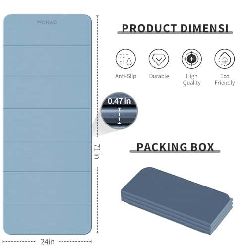 7-Fold Yoga Mat 70"x24" - 1/2 Inch Thick | Folding Exercise Mat, Compact Non-Slip TPE Mat, For Travel, Storage, Yoga & Home Gym, Lightweight & Portable - color: Blue-gray+Navy blue