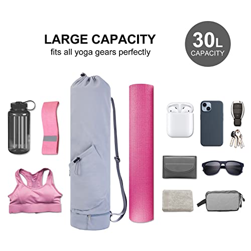 sportsnew Yoga Mat Bag with Water Bottle Pocket & Wet Pocket for Women | Yoga mat carrier fits 1/8"-3/8" yoga mats, quick-access multi-pocket organization, lightweight for gym, Pilates & studio - color: Blue, size: Medium