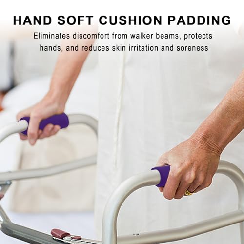 2 Pack Walker Handle Cushions Walker Grip Covers Pads Walker Padded Hand Grip Covers for Rolling Wheelchair Walker Elderly Grippers Rollator Handle - color: Purple