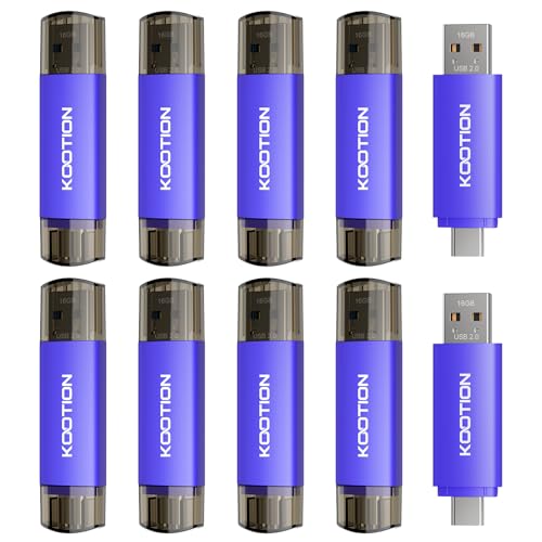 KOOTION 10-Pack 16GB Type C + USB A Portable 2.0 Flash Drive | 2-in-1 USB C Thumb Drive, Double-Head Protective Cover Design Compatible with Android Smartphone/Tablet/PC - color: Blue 10pack, size: 16GB 2.0