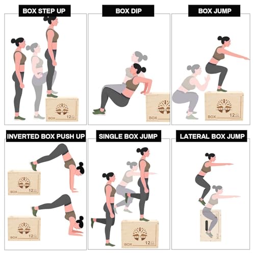 Plyo Box - 3-in-1 Wood Plyometric Jump Platform (16"x12"x8") for Home Gym Training - Ideal for Jumps, Squats & Conditioning-1 Piece - size: 20" x 16" x 12"