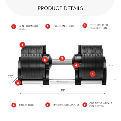 NUOBELL Adjustable Dumbbells 5-80 lbs: Replace 16 Sets, Ideal for Home Gym Weight Bench & Press - color: Black and Silver