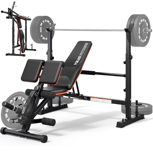 YOLEO Weight Bench with Rack - Bench Press Set, Leg Extension, Preacher Curl & Flat/Incline/Decline Full Body Workout Bench, Adjustable Olympic Weight Benches for Home Gym(47.44IN WIDE GRIP)