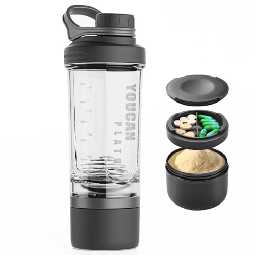 21oz Protein Shaker Bottle with Powder Storage Container-Shaker Cups for Protein Shakes-pre workout bottle-Mixer Cup-Gym Sport Water Bottle -Made with Tritan BPA Free,with Wire Whisk Balls (Black) - color: Black