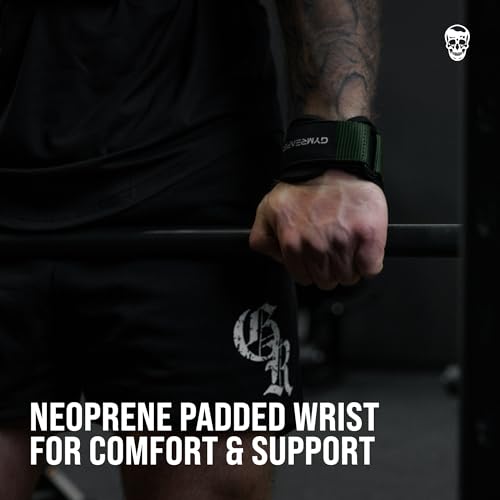 Gymreapers Weight Lifting Grips (Pair) for Heavy Powerlifting, Deadlifts, Rows, Pull Ups, with Neoprene Padded Wrist Wraps Support and Strong Rubber Gloves or Straps for Bodybuilding - color: Ranger Green, size: Medium