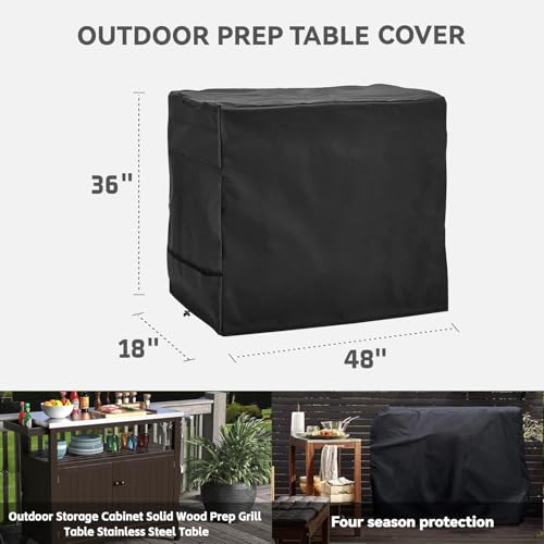 Outdoor Prep Table Cover- Heavy Duty Waterproof Cover for Outdoor Wicker Bar Cart, Compatible with 48 Inch Outdoor Beverage Serving Cart and Storage Cabinet Black - color: Black, size: 48"x 18"x 36"