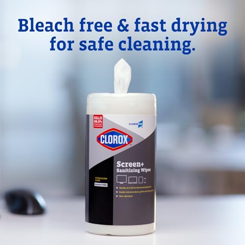 CloroxPro Clorox Screen+ Sanitizing Wipes, Disinfecting Wipes for Electronics, Gentle on Phones, Tablets, LCD Screens, Laptops and Sensitive Surfaces, Citrus Blend Scent, 1 Canister, 75 Wipes, 6 Pack - size: 75 Count (Pack of 6)