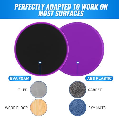 Wettarn 24 Pcs Core Sliders for Working Out Abdominal Exercise Gliding Discs Dual Sided Workout Disc Fitness Sliders Exercise Gear for Gym Floors Training Abdominal Core Strength - color: Purple