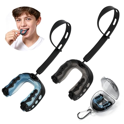 Football Mouth Guard, 2Pack Youth Mouth Guard Soft Mouthpiece with Case, Professional Sports MouthGuard for Boxing, Hockey, Basketball, Lacrosse(Black&Blue)
