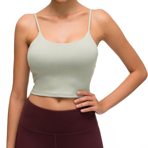 Lemedy Women Padded Sports Bra Yoga Tank Top | Light Support, Longline, Fitness Workout Running Shirts, Removable Pads, Spaghetti Straps, for Women - color: Jasmine Green, size: X-Large