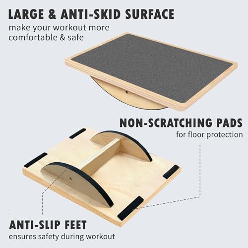 Balance Board Professional Wobble Board for Adults Anti-Slip for Physical Therapy Standing Desk Core Strength Wooden Rocker Board(350LBS) - size: Balance Board(Grey)