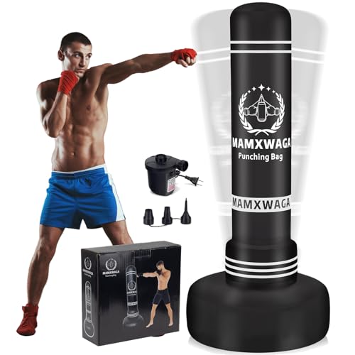 Standing Punching Bag with Stand Adult, 70'' Freestanding Heavy Boxing Bag with Electric Air Pump