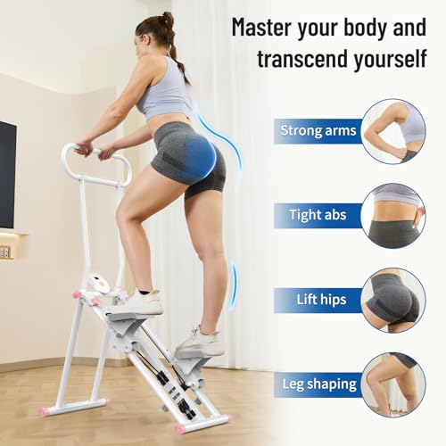 HXD-ERGO Stair Stepper for Home, New Version 6 Adjustable Resistance Vertical Climber Cardio Exercise Machine, Folding Stair Climber for Full Body Workout with Adjustable Handlebar - color: 6 Level Resistance-White