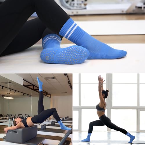 floconssy Pilates Ball Resistance Bands Grip Socks Barre Sets, Loop Exercise Bands 5 Levels, Small Yoga Ball 9 Inch, Non Slip Socks Workout Kit at Home - color: Blue