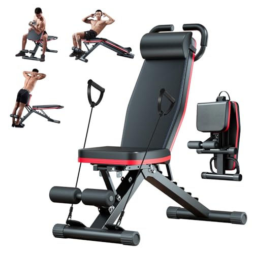 ALSO GO Adjustable Weight Bench, Workout Benches with Leg Extension, Foldable Incline Decline Bench Press, Roman Chair, Full Body Strength Training Equipment for Home Gym - color: Classic Black