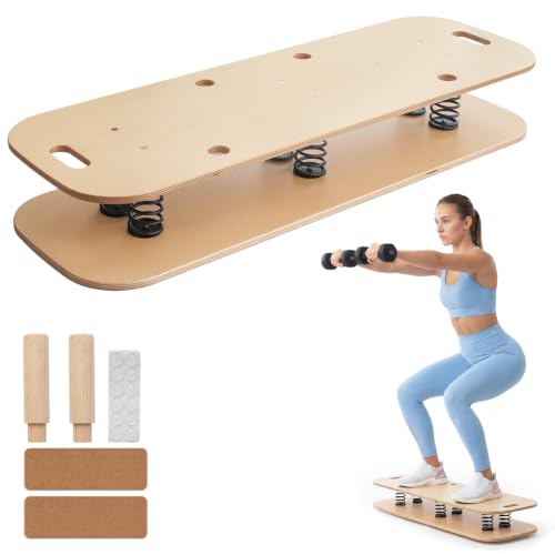 Wooden Balance Board & Wobble Board with Spring System, Adjustable Balance Board for Standing Desk, Stability Trainer for Physical Therapy, Core Strength, Posture Improvement & Home Office Use