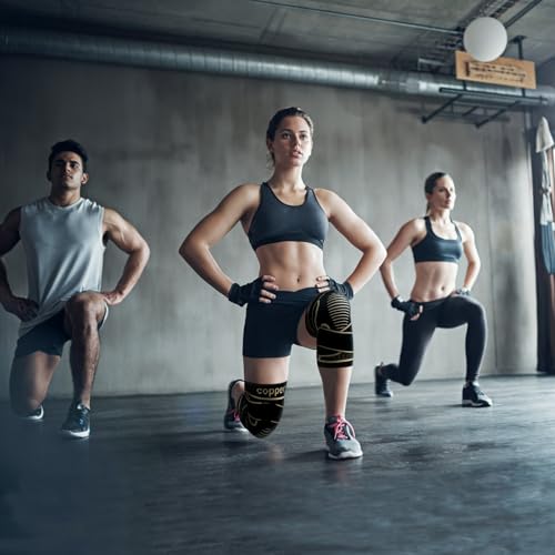 Copper Knee Braces with Strap for Knee Pain Women and Men(2 Pack), Knee Compression Sleeve for Arthritis, ACL, Meniscus Tear, Joint Pain Relief, Knee Support for Working, Running, Weightlifting(L) - size: Large