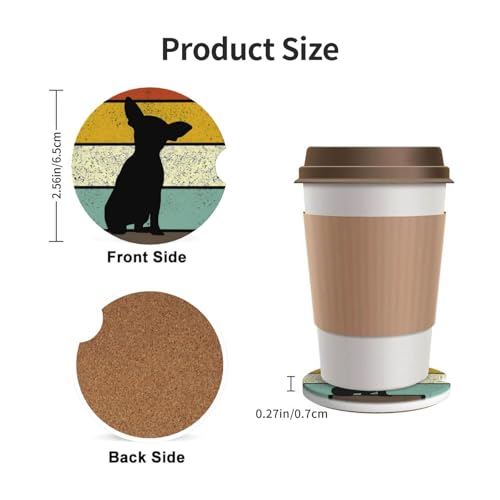 Chihuahua Dog Car Coasters for Cup Holders, 2 Pack Absorbent Ceramic Drink Cup Coaster for Women Men, Auto Interior Accessories - color: T19