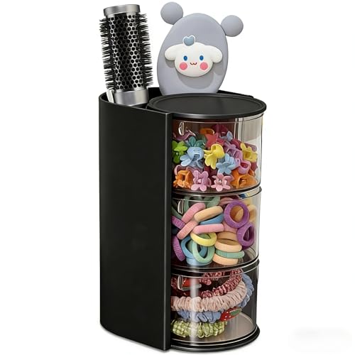 Azurphoric Hair Accessories Organizer with Hair Brush Holder, Rotatable Makeup Brush Holder for Necklaces, Earring, Bracelet, Ring, Makeup Brushes, Hair Clip and Hair Accessories (Black, 3-Layer) - color: Black, size: 3-Layer