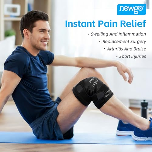 NEWGO Ice Pack for Knee Injuries Reusable, Knee Ice Pack Wrap Around Entire Knees for Replacement Surgery Recovery, Gel Cold Pack Wrap for Meniscus Tear, ACL, Swelling Pain Relief - Black | Y-shaped Strap Stays Put, Reusable for Knee Replacement, ACL, Art