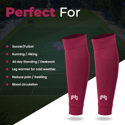 MediCaptain Pre Cut Soccer Sock Sleeves, Companion for Soccer Grip Socks, Securely Holds Shin Guards, Compression Leg Warmer - color: Maroon