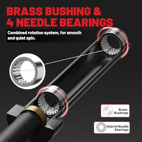 PAPABABE Olympic Barbell, 4ft/5ft/6ft/6.5ft Straight Barbell Womens Olympic Barbell for Strength Training and Technique Adjusting, 2 inch Olympic Bar with Moderate Knurling For Bench Press, Squats Curls Deadlifts Weightlifting - color: 6.5ft Elite Black 1