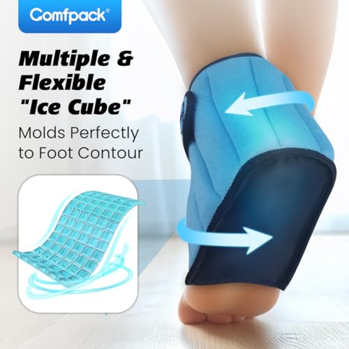 Comfpack Ankle Ice Pack Wrap, 2 Hours Long Lasting Cold Therapy for Swelling, Sprained Ankle, Achilles Tendonitis, Plantar Fasciitis Relief, Heel Pain, Reusable Ice Wrap for Surgery Recovery - style: Ankle Ice Pack Wrap