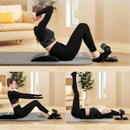 abs master sit up bar,sit ups foot holder with Elastic 2 Suction Cups and Pull Rope Portable Sit Up Assistant Device for Home Workout - color: black
