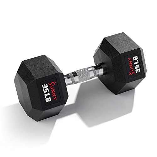 Sunny Health & Fitness Hex Style Dumbbell 5 LBS TO 50 LBS Chrome Handles, Hand Weight for Strength Training, Home Gym, Exercise, Workout Equipment Multiple Size Options - style: 15.9 KG / 35 LBS (Single)