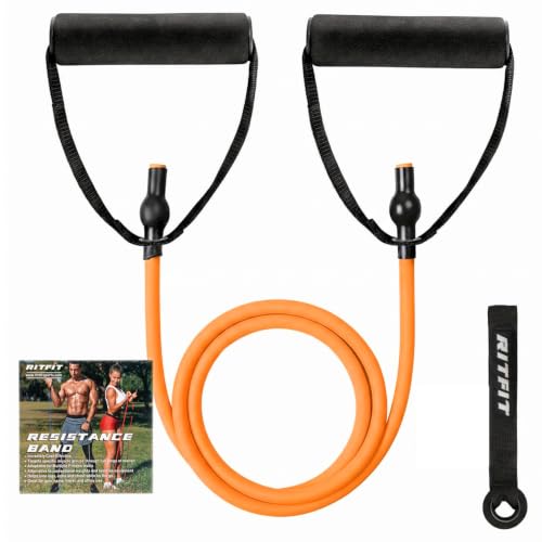 RitFit Single Resistance Exercise Band with Comfortable Handles - Ideal for Physical Therapy, Strength Training, Muscle Toning - Foam Padding Door Anchor and Starter Guide Included - size: 30-35lbs