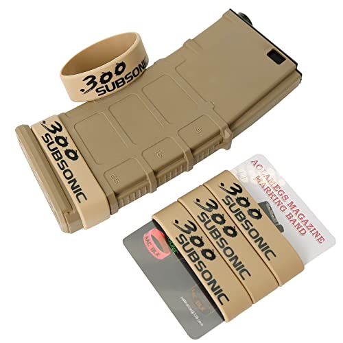 Aolamegs 5/10 Pack Magazine Bands - 5.56 Nato, 300 Blackout, 300 Subsonic, .223 Remington, .308 Winchester, 7.62x39 Magazine Marking Band, Durable Silicone Ammo Caliber Bands for Magazine Identification (2 Colors) - color: 300sub-khakiblack(5pcs)