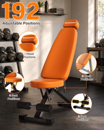 Fitness Bench, Adjustable, Comfortable, Fashionable, Foldable and Extended Headrest with 192 Positions Incline Decline 900LBS Home Gym Bench for Strength Training - color: Coffee