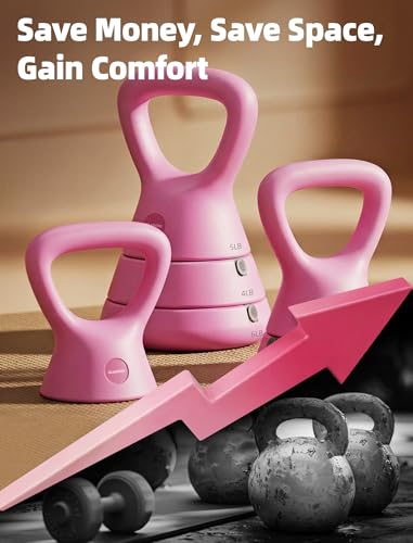 Adjustable Kettlebell, 5lb 9lb 15lb Kettlebell Weights Set, Ergonomic Design & Wide-Handle for Home Gym, Full-Body Workouts Strength Training and Weight Loss, Good for Men Women & Beginners - color: Pink