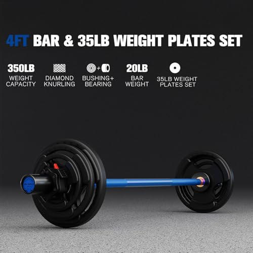 RitFit Barbell Weight Set - 4/6FT Olympic Barbell with Weight Plates (55-115LB Total) - Weightlifting Equipment for Squats, Curls, Deadlifts, Presses, Hip Thrusts - color: Black/Blue, size: 4FT With 35LB Plates